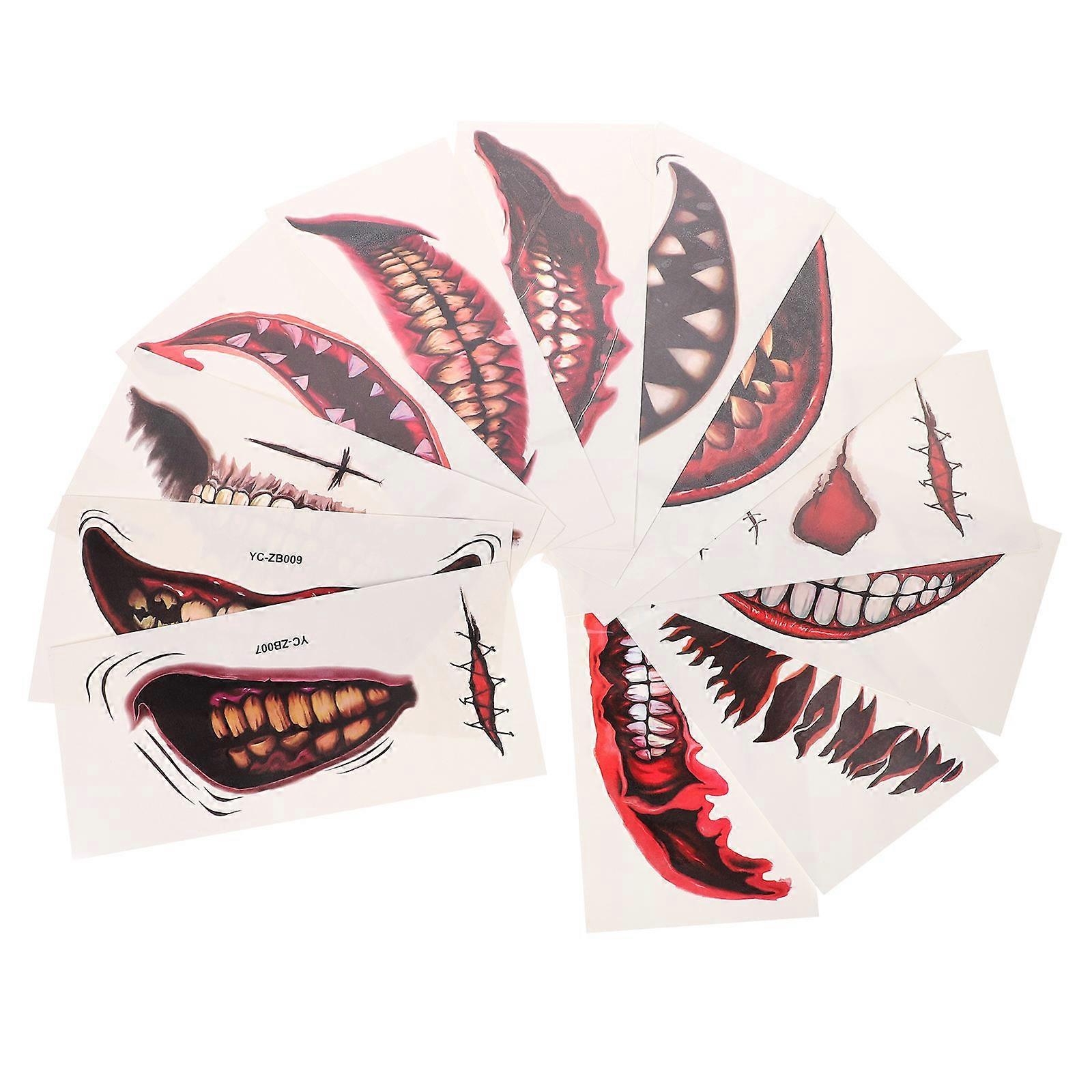Face Stickers Halloween Scary Teeth Stickers Assorted Color Halloween Party Temporary Sheets