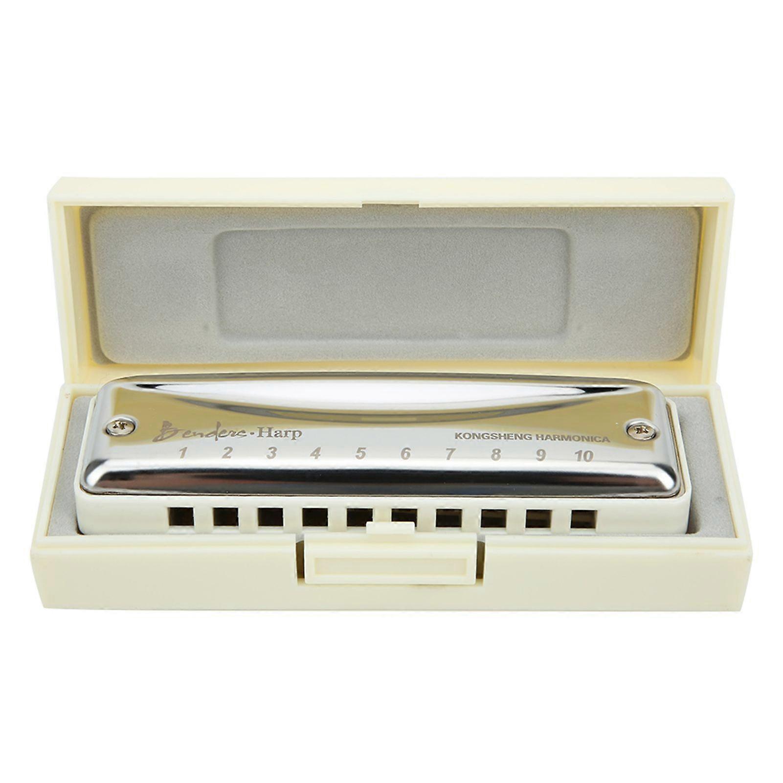 Blues harmonika 10 otvorů Foukací harmonika F Klíč Nerezová ocel ABS pryskyřice Dechový nástroj Bílá