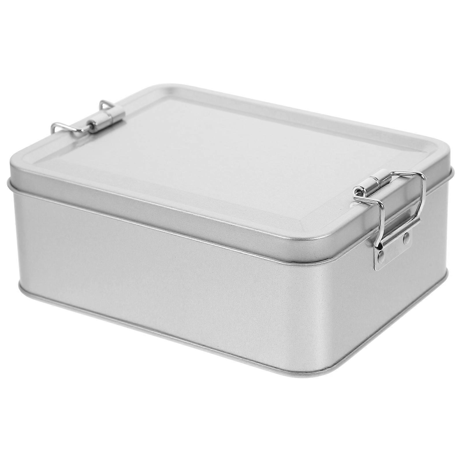 Tinplate Box With Lid Blank Silver Storage Tin Multi Purpose Party Treat Container Rectangular Shape 1Set