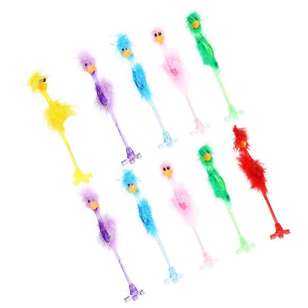 Ostrich Shaped Ballpoint Pens Plastic And Artificial Plume Material For Office Use 10Pcs