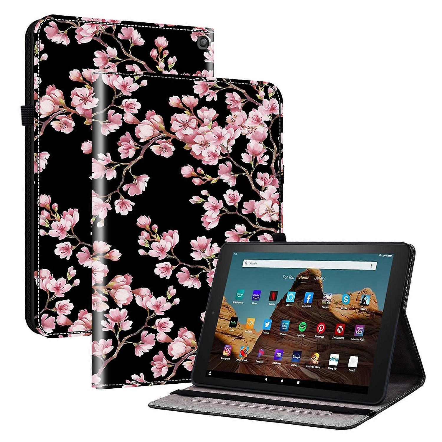 TKdaddy حقيبة حامل عالمي ل Amazon Fire HD 10 (2023) غطاء جراب الكمبيوتر اللوحي PU طباعة نمط الجلد زهر البرقوق