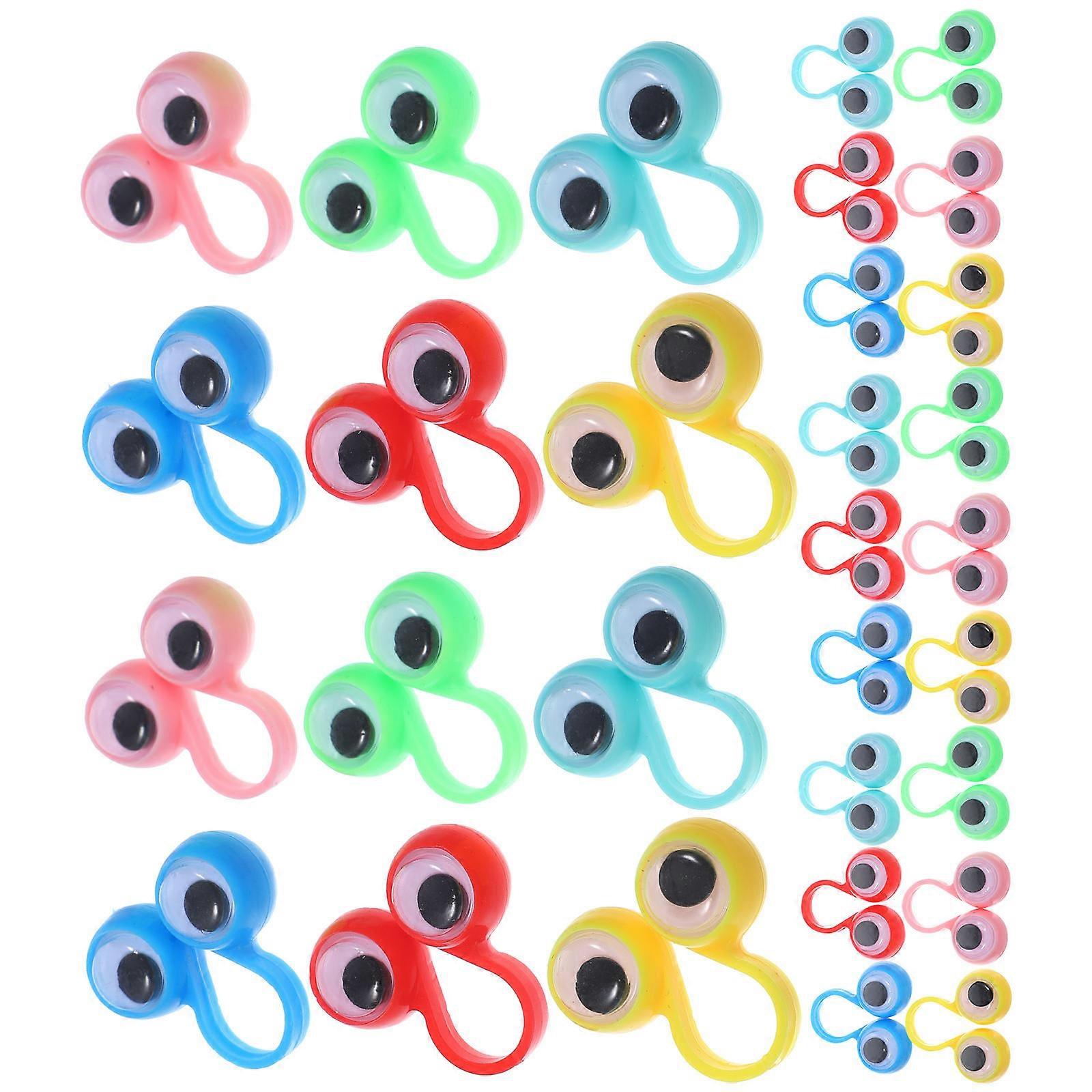 Eyeball Rings for Creative Learning and Interactive Play Plastic Finger Toys Assorted Color 48Pcs