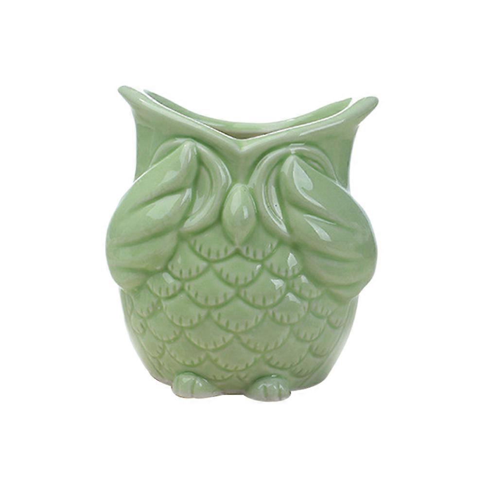 Creative Owl Design Succulent Planter Ceramic Green Color Perfect for Home Decor and Growing Small