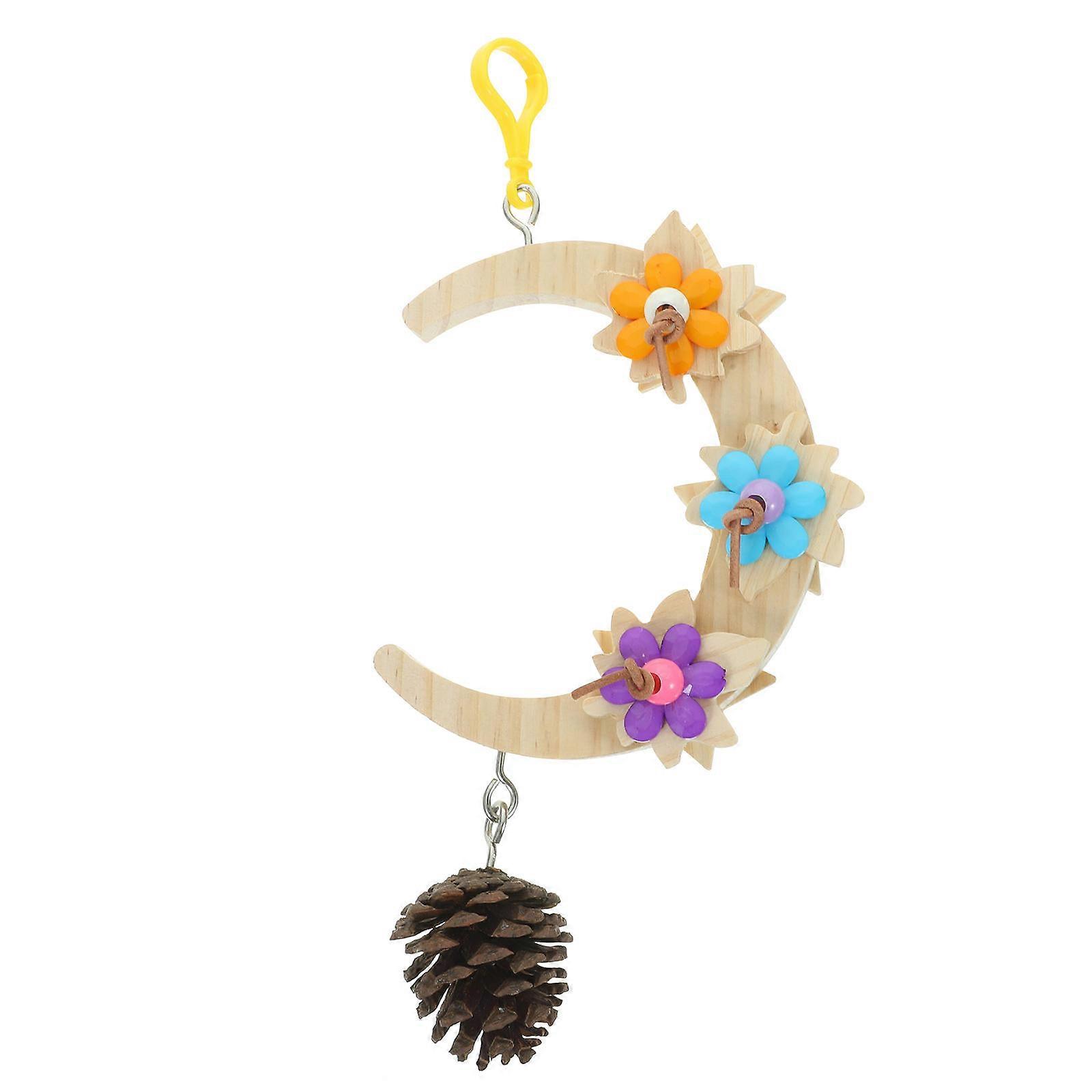 Wooden Bird Chew Toy Swing Perch For Pet Birds And Parakeets 12x5.5x28cm Moon Shape 1 Set