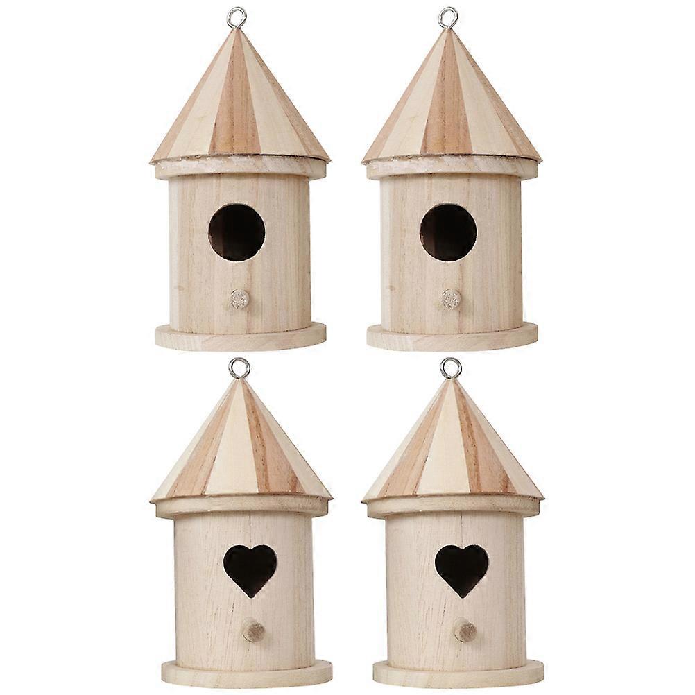 Beige Wooden Bird Nesting Box For Children Families And School Groups With Round Door Design