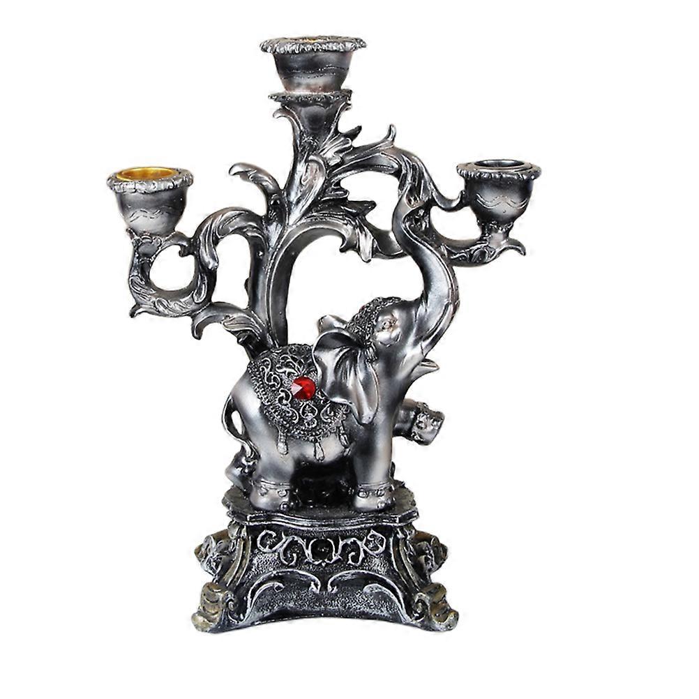 Creative Candlestick Elephant Decor Retro Style Silver Finish 1Pack