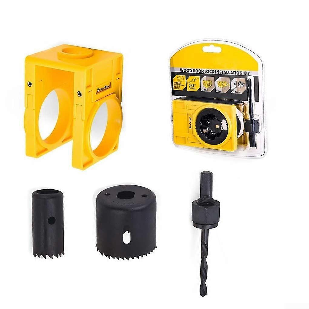 Adjustable guide and hole cutter set for door lock installation, suitable for wooden doors