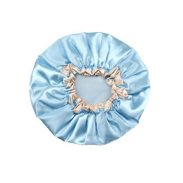Cap Waterproof Reusable Double Layer Elastic Shower Cap for Bathroom (Blue)