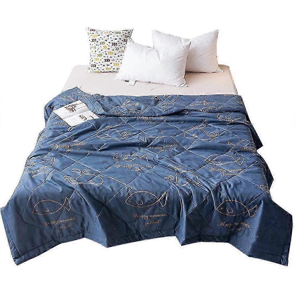 Washable Blue Queen Summer Air Conditioning Comforter Blanket (M) - Lightweight & Soft Bedding for Cool Nights