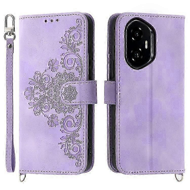 Compatible For Honor 300 Case Flower Pattern PU Leather Wallet Phone Cover with Strap