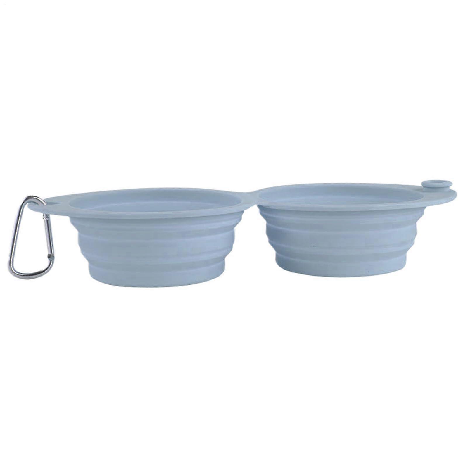 Portable Dog Bowl for Food and Water, Double Bowl for Pets, Collapsible Food Container (Blue)