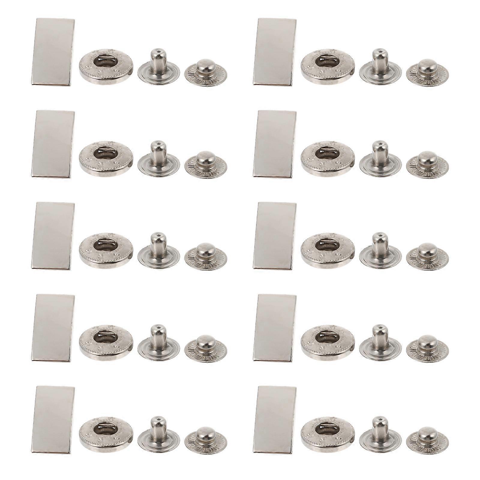 Sew On Snap Buttons 10 Sets Silver Fasteners For Jeans 2X1.1X0.7CM Rectangular Durable