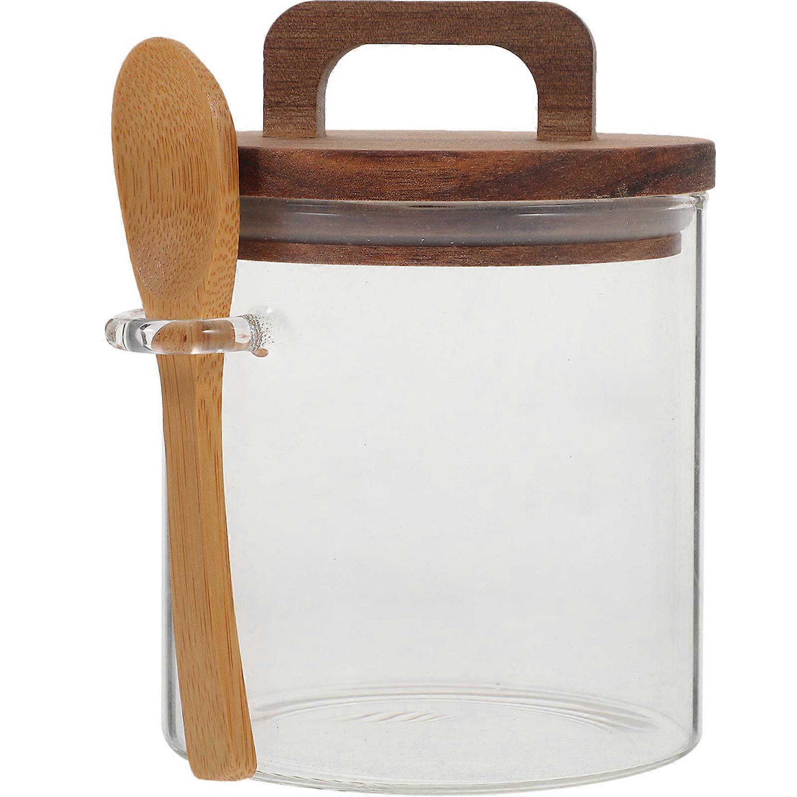 Glass Jar with Spoon for Kitchen Use Transparent and Suitable for Home and Restaurant 7.5oz
