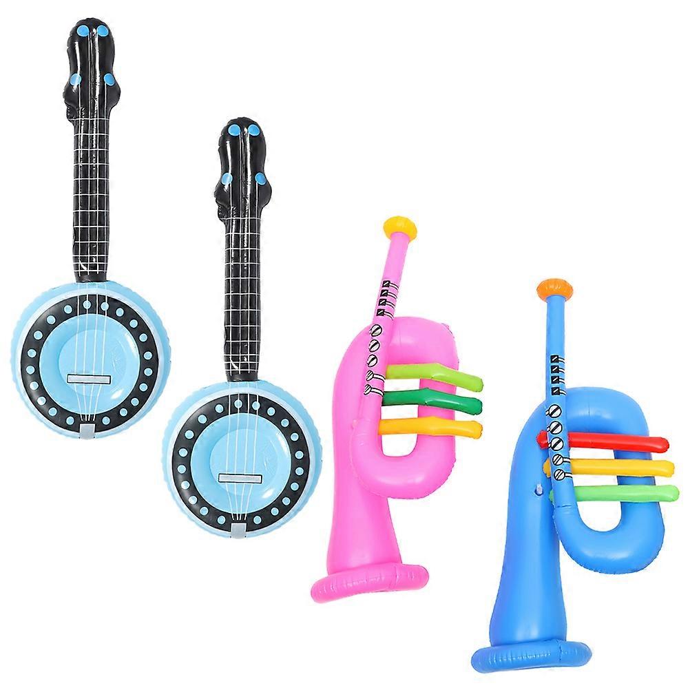 4pcs Inflatable Music Instruments Set – Banjo & Trumpet Props for Parties, Celebrations & Photo Booths, Random Color PVC Musical Toys