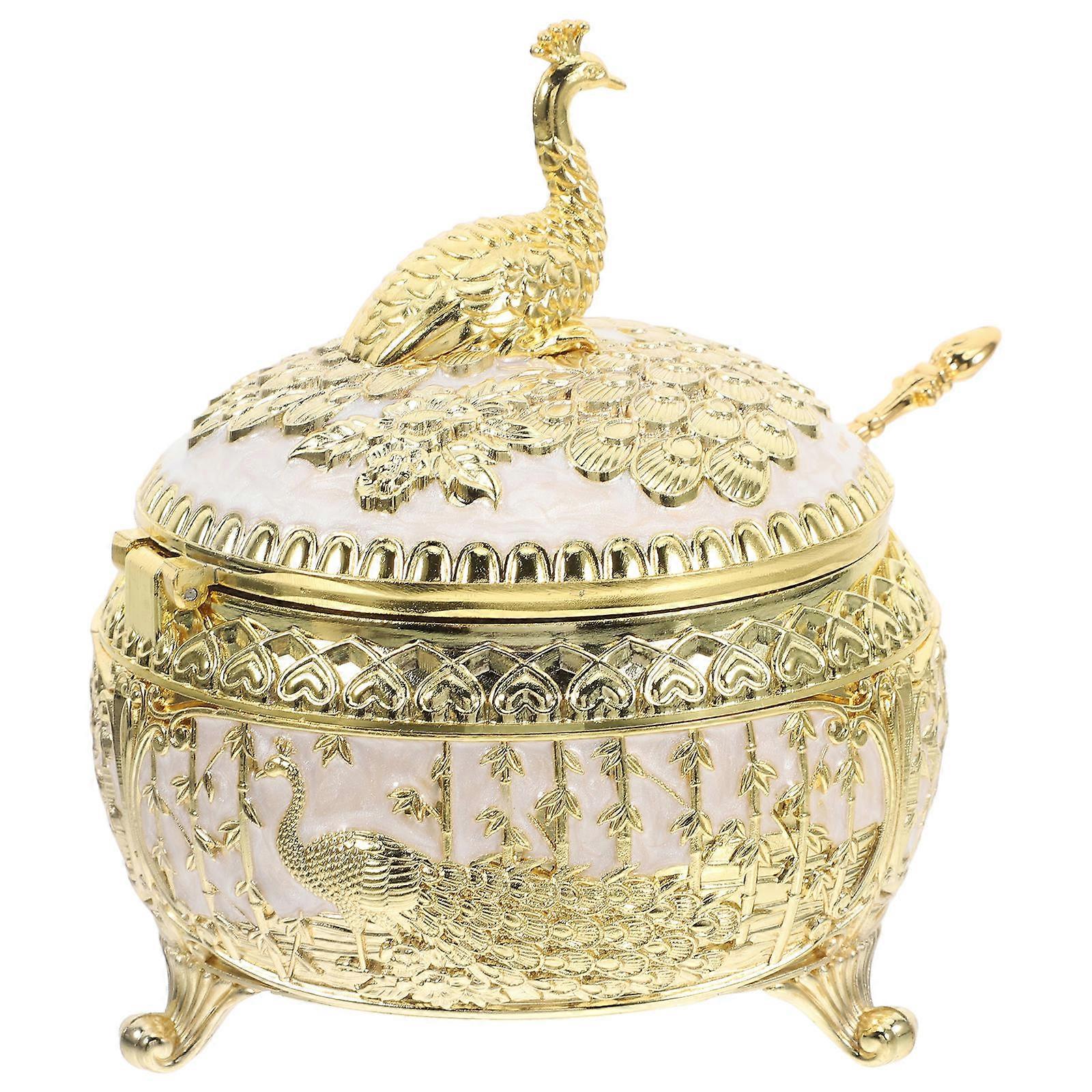 Elegant European Style Zinc Alloy Sugar Jar with Lid Spoon for Kitchen Home Decor ThreeDimensional Design 4.5 Inches
