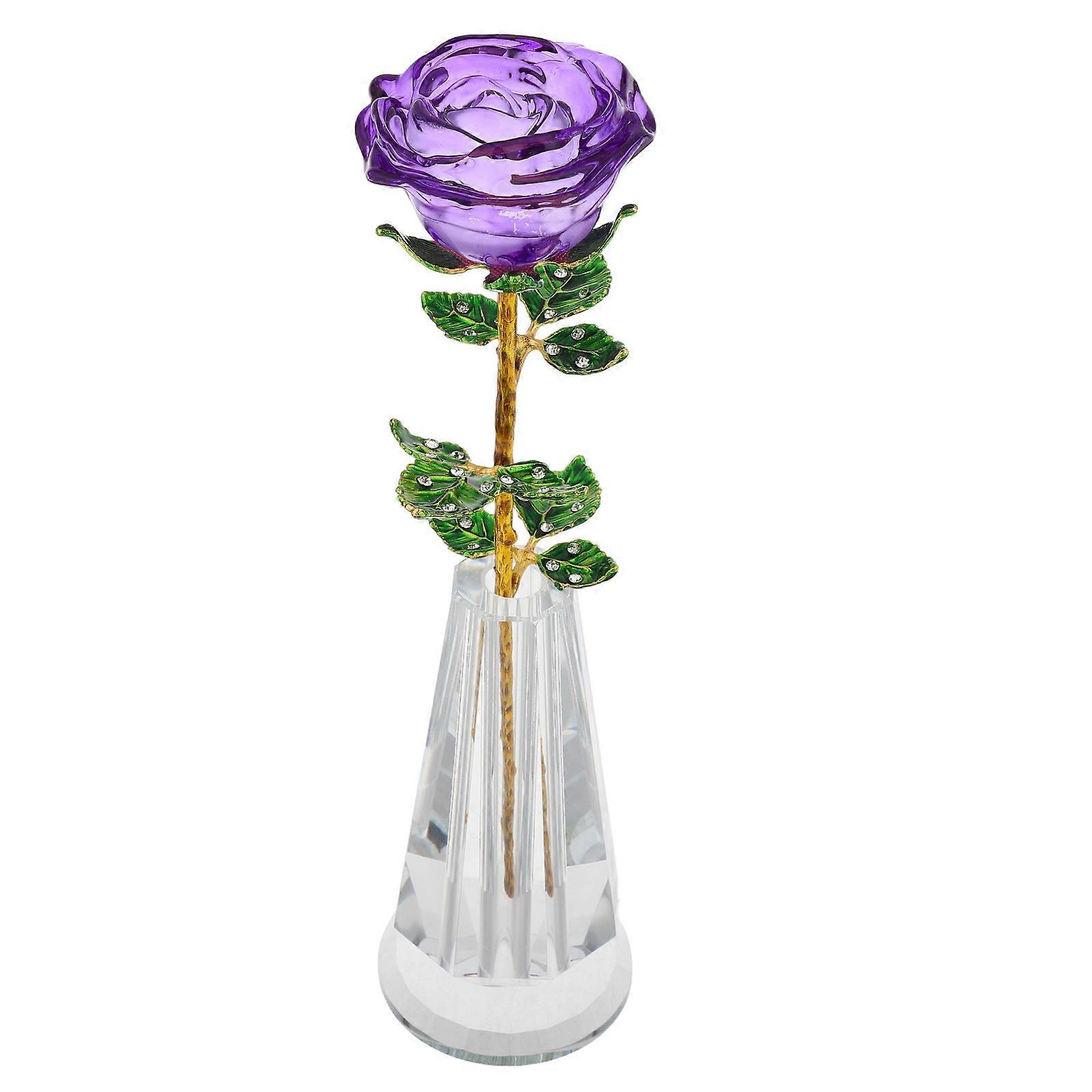 Elegant Crystal Rose Flower Statue With Vase For Weddings Anniversaries 1Set Romantic Floral Centerpiece