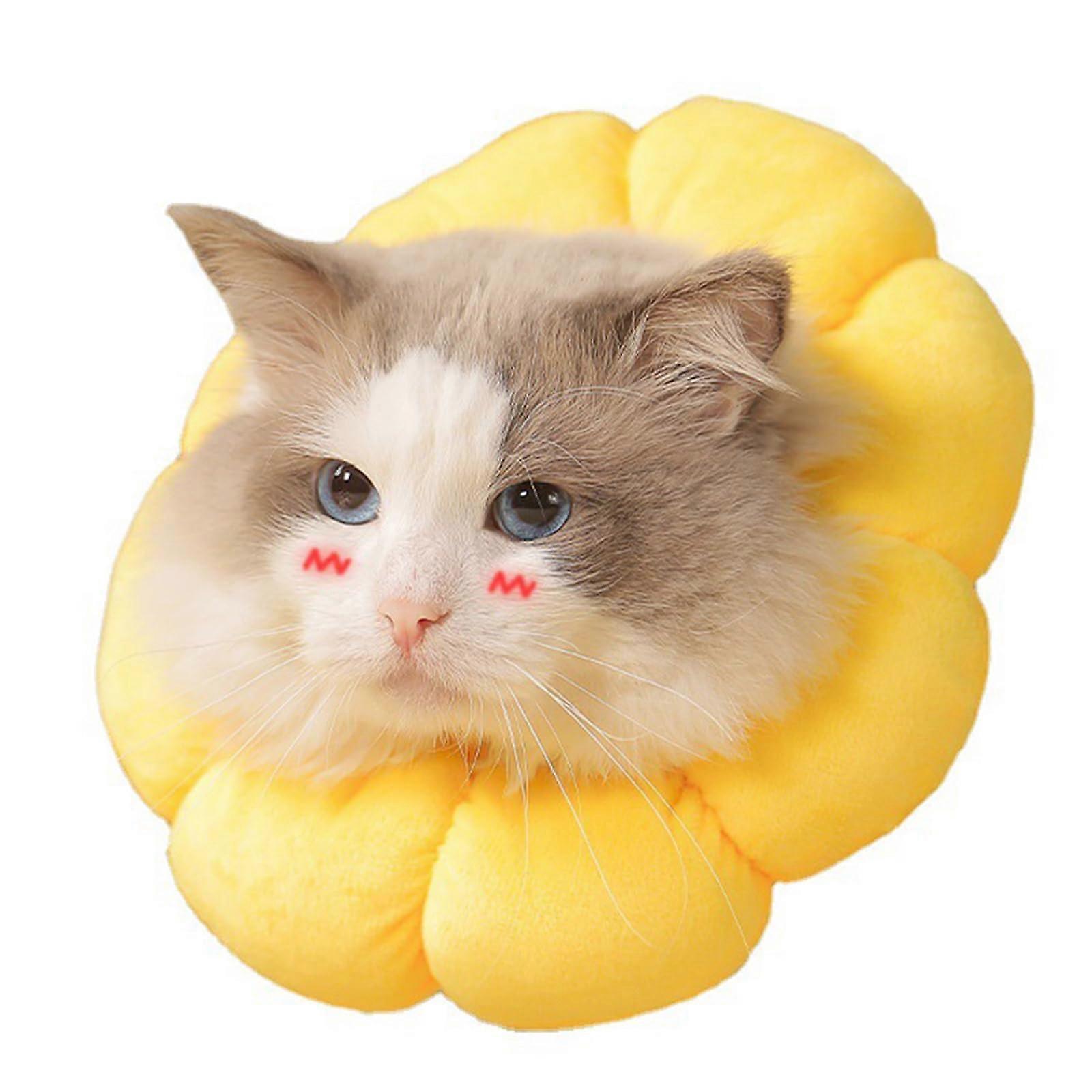 Soft Cat Collar for Cats and Dogs, Adjustable Breathable Protective Collar, Small Size, Yellow Flower Design