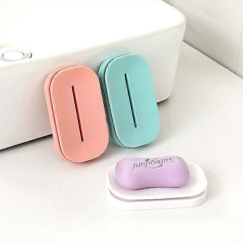 3Pcs Plastic Self-Draining Soap Dish, Antibacterial Double Layer Soap Dish- Blue,White,Pink