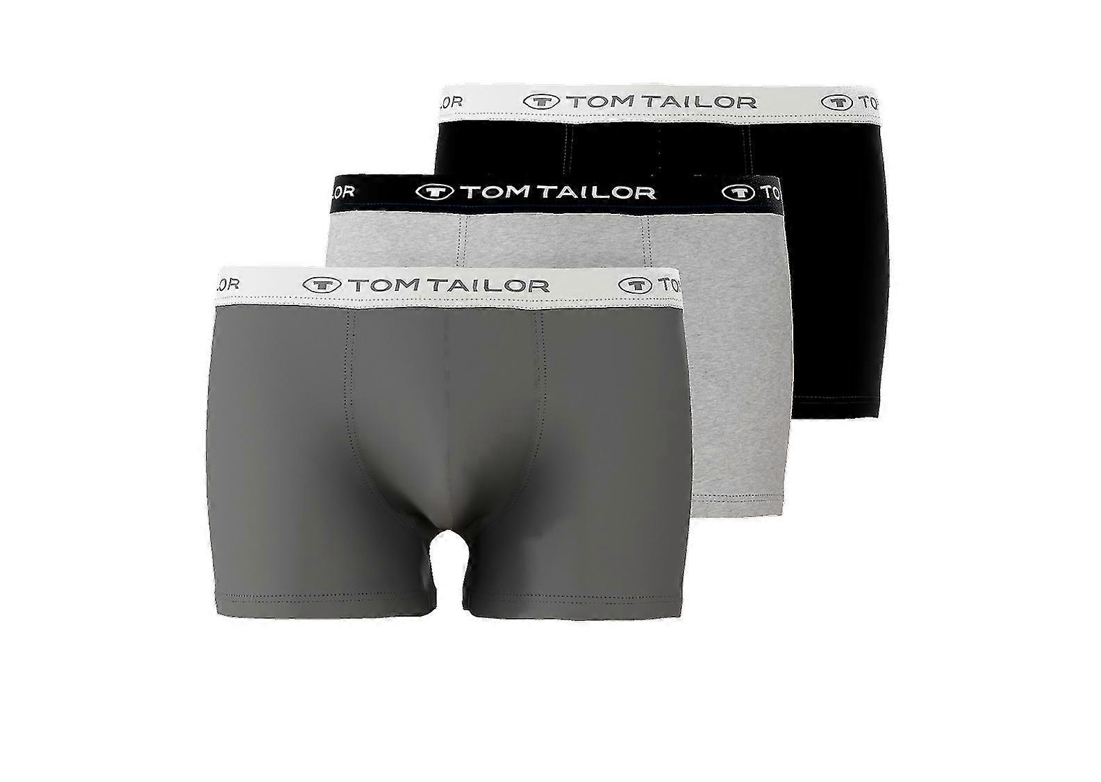 Tom Tailor Men's 3 Pack Cotton Stretch Trunks- Black/grey/anthra