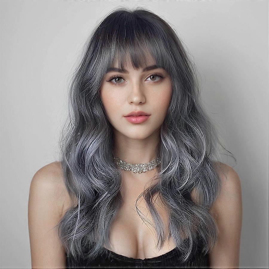 Grey with Bangs Machine Made Heat-Resistant Glueless Wear and Go Wig - Natural Look for Daily Wear