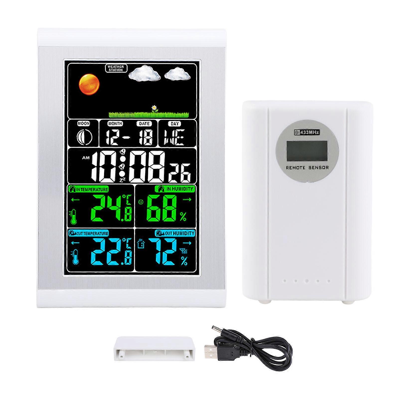 Digital Weather Clock Wall with Indoor Outdoor Temperature and Humidity Monitor Garden Display Thermometer Hygrometer