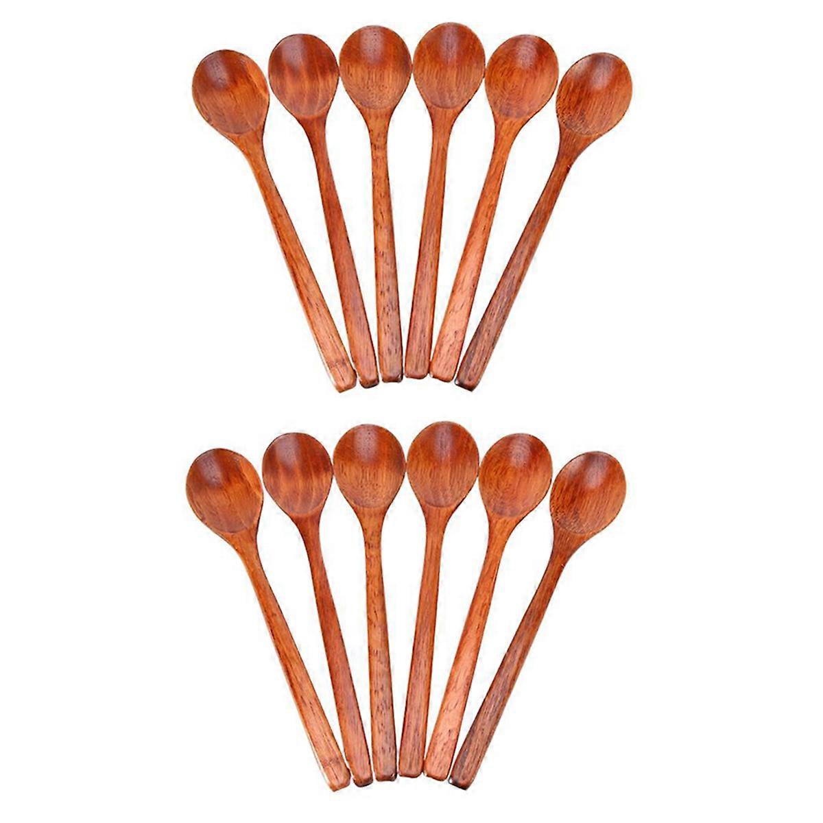 Wooden Spoons, 12 Pieces Wood Soup Spoons for Eating Mixing Stirring
