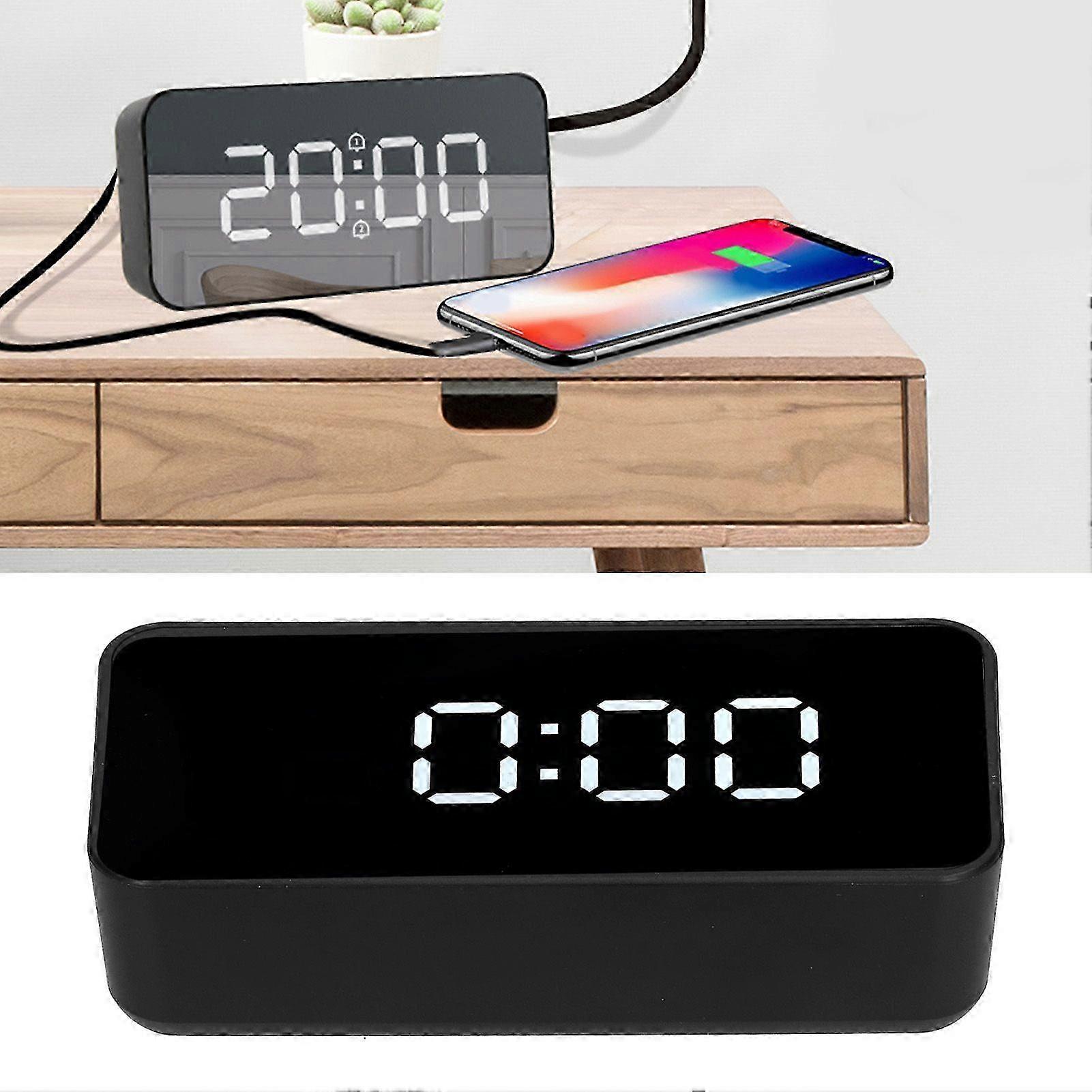LED Digital Alarm Clock with Temperature Display Automatic Light Sensation USB  Clock Black