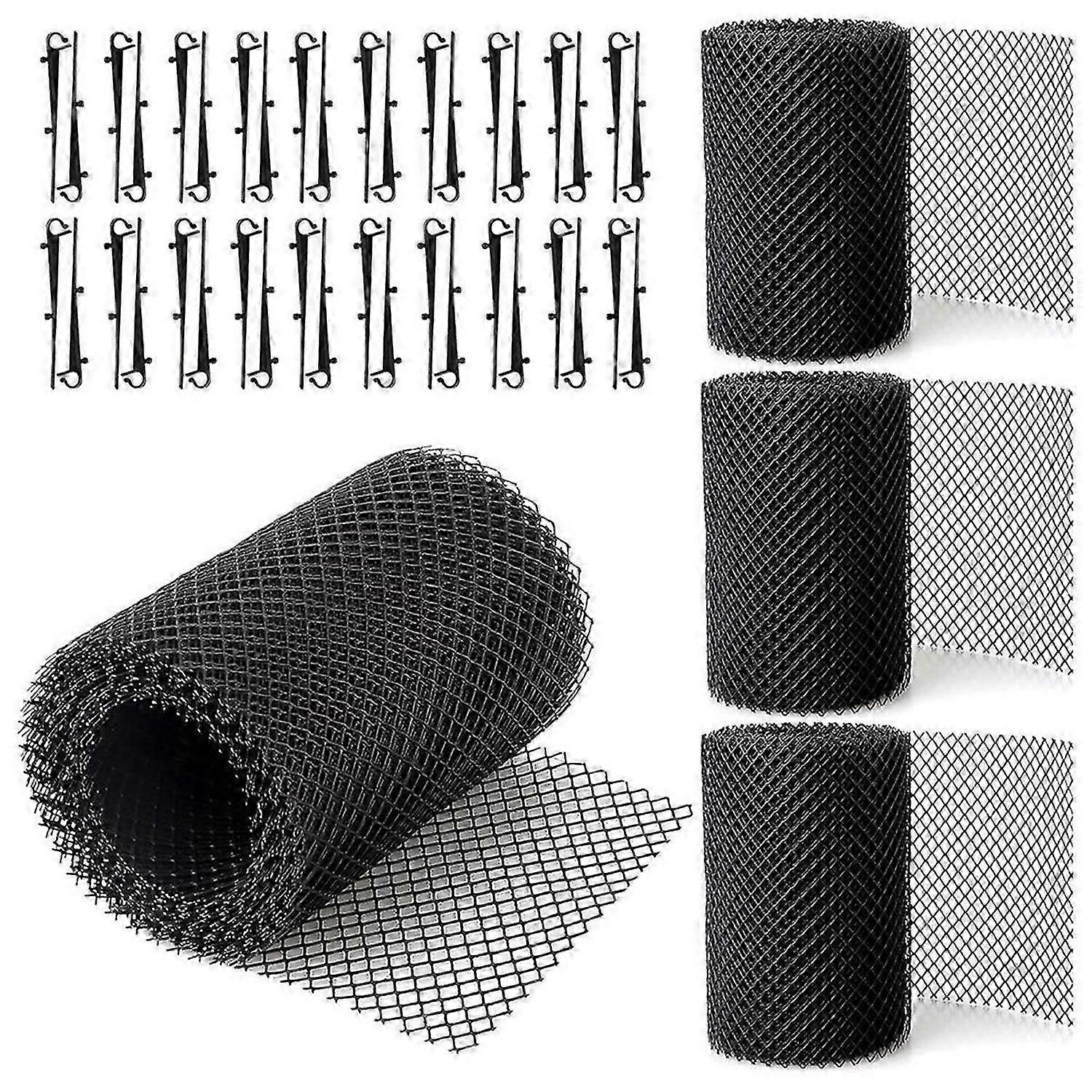 4Pack Gutter Guard Mesh Rolls, Gutter Leaf Guards with 40 Clip Hooks