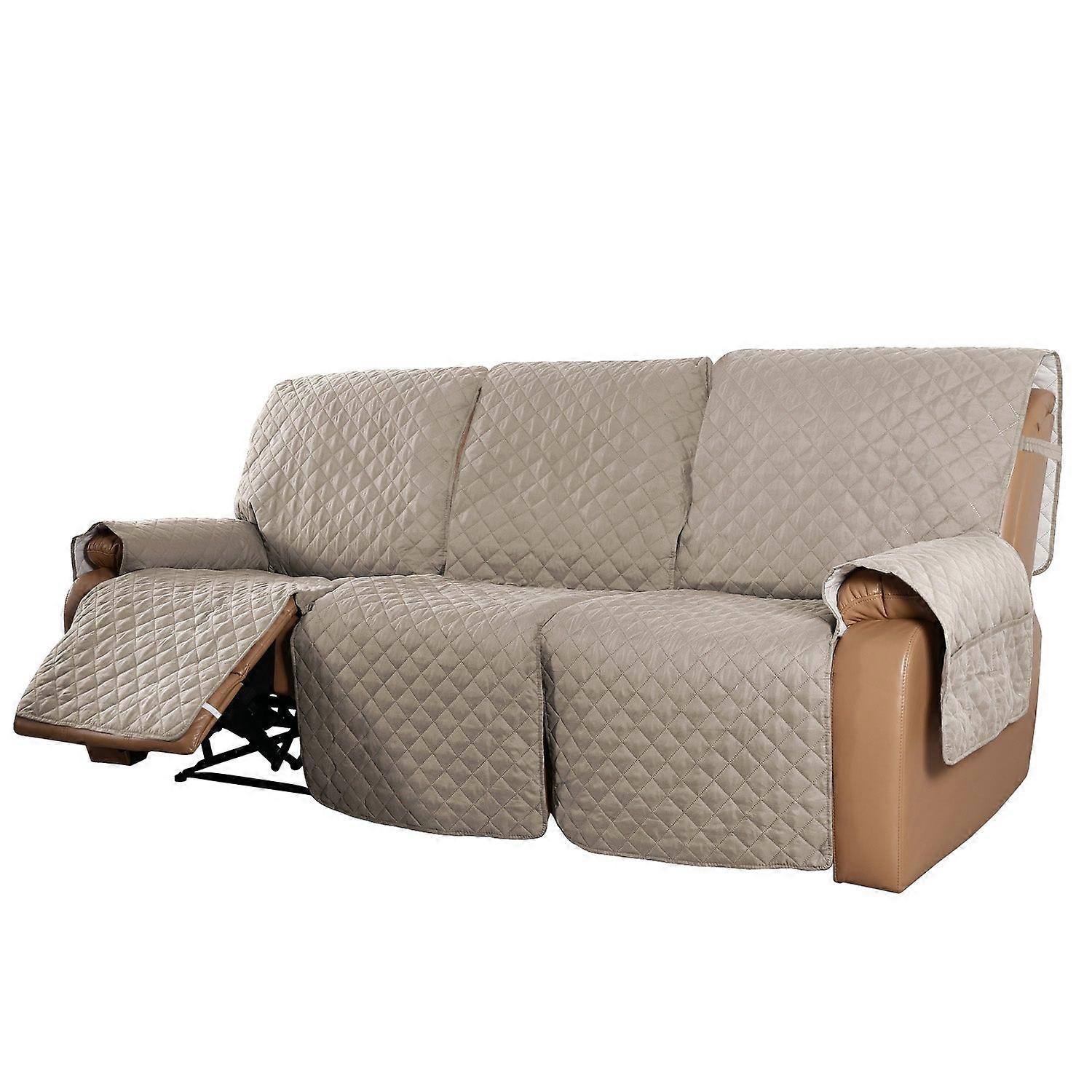 Recliner Sofa Cover With Pocket, Slipcovers Reversible Washable Elastic Adjustable Strap For Home(3 Seater,sand)