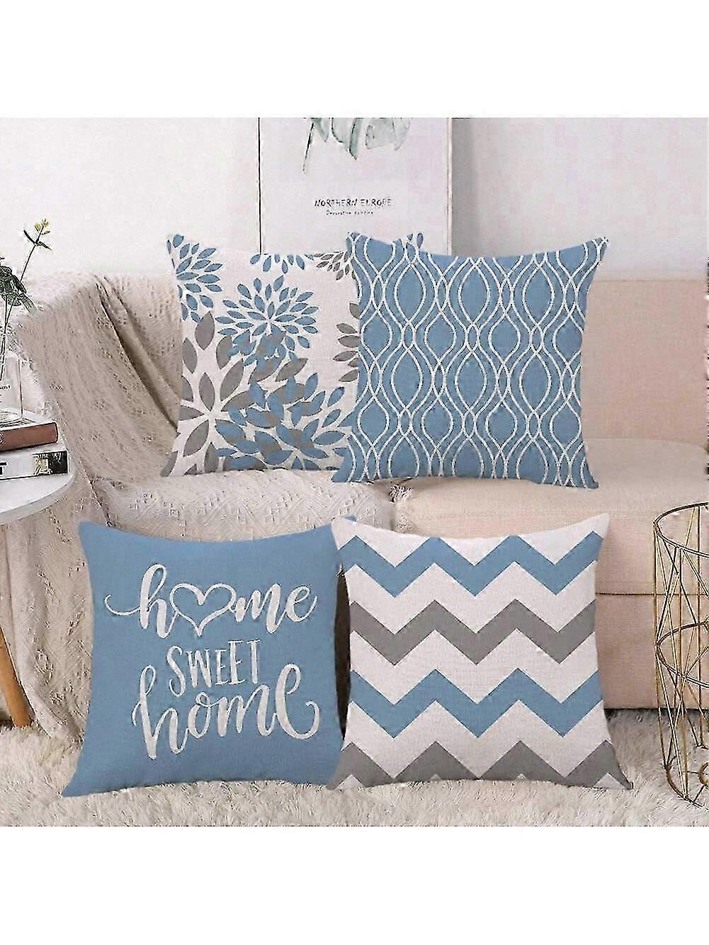 4pcs Linen Print Throw Pillow Covers Nordic Solid Color Geometric Pattern 15-19.7inch