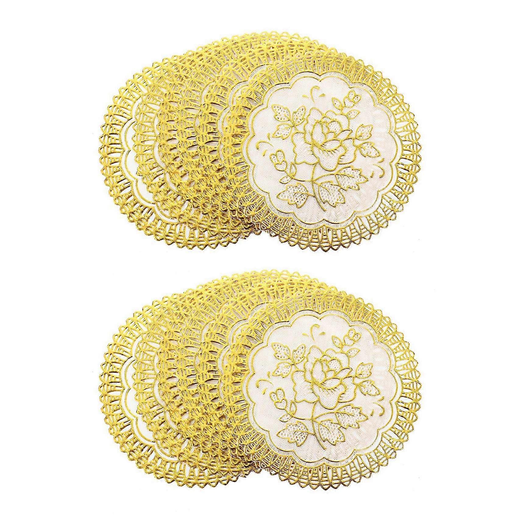 12 Exquisite Gold-Tone Flower Dinning Table COASTERS SET