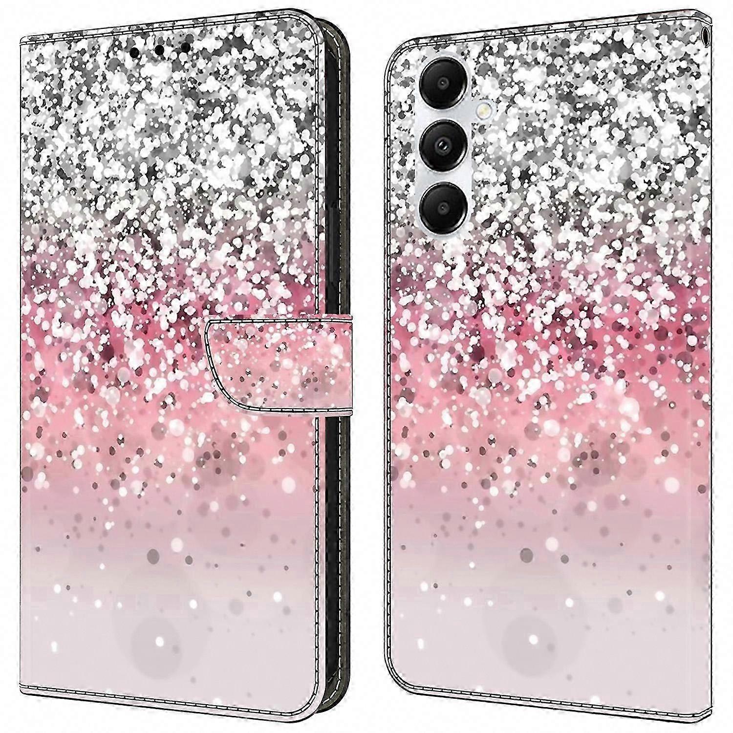 Galaxy A55 5G Case with 3D Printed Pattern, Stand Leather Cover - Silver Flower Design