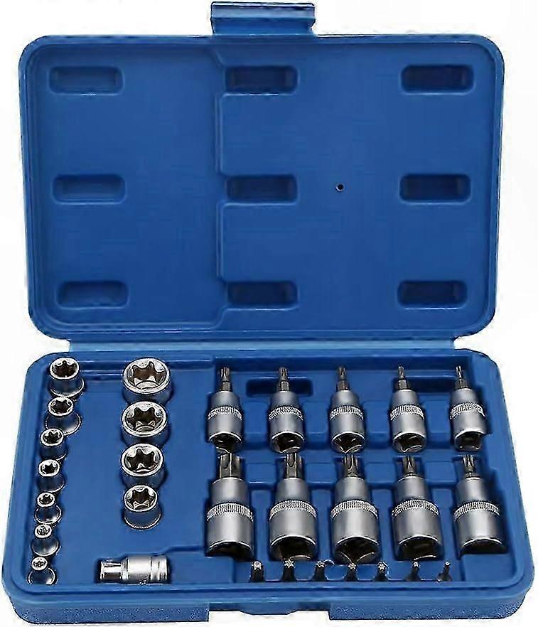 Torx Bit Socket Set T8-T55 with Storage Box for Male and Female Bits