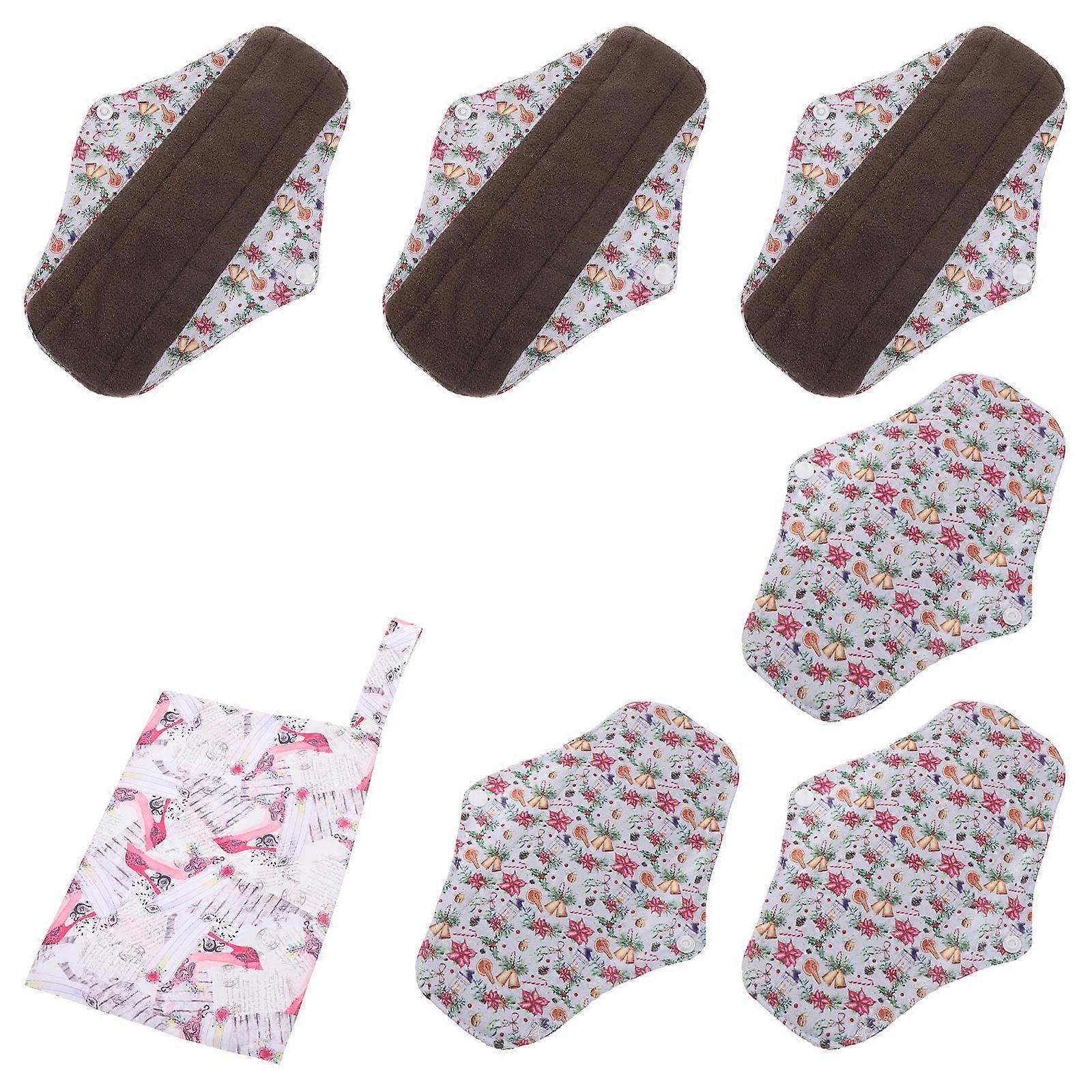 Washable Menstrual Pads Bamboo Charcoal Sanitary Pads for Women 6Pcs
