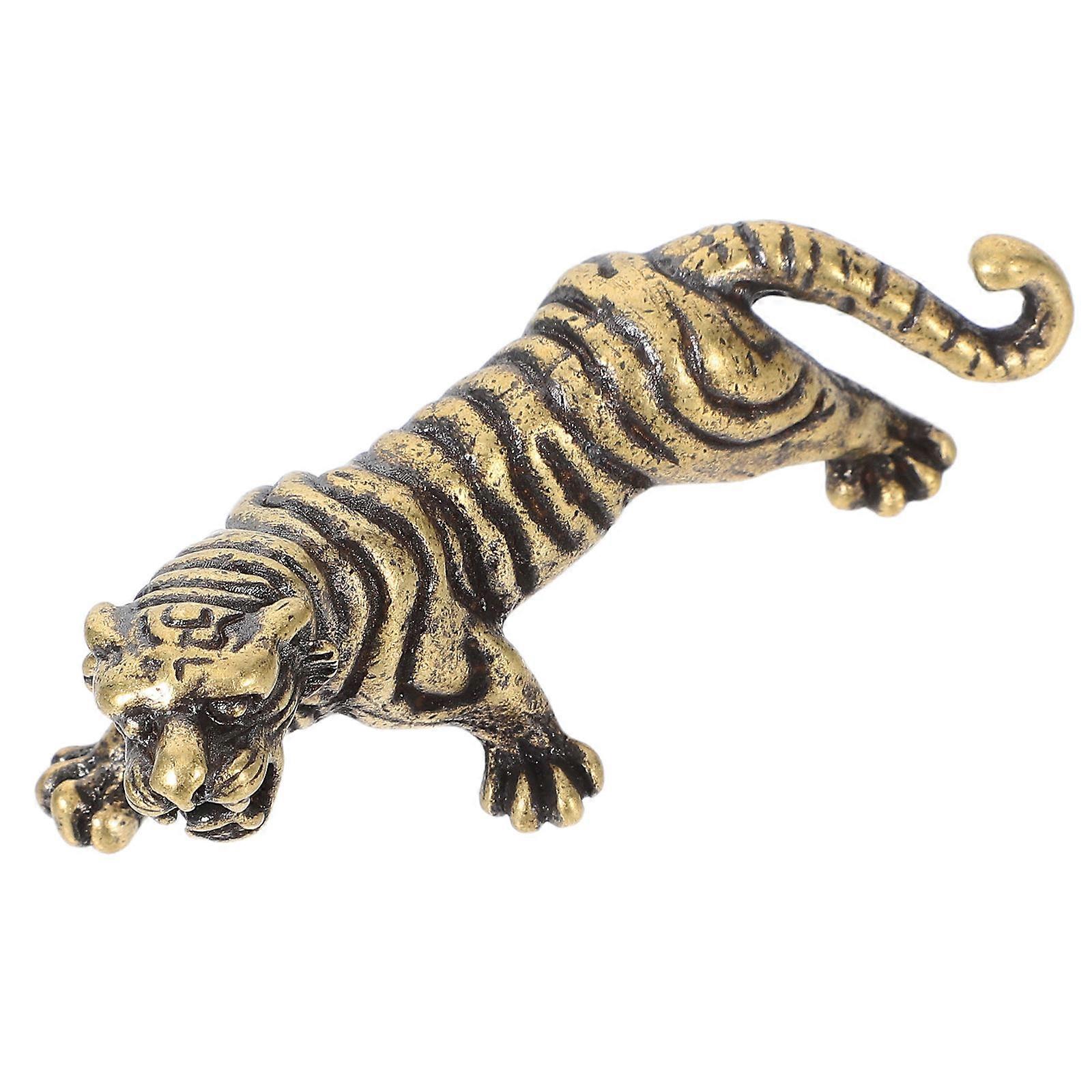 Small Brass Tiger Figurine for Bookshelf Decor 4Pcs Hand-Carved Statue