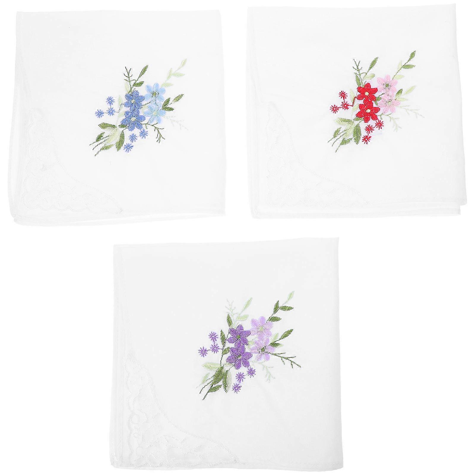 Embroidery Handkerchiefs For Women Daily Use Soft Cotton Fabric Square 28X28CM 9Pcs