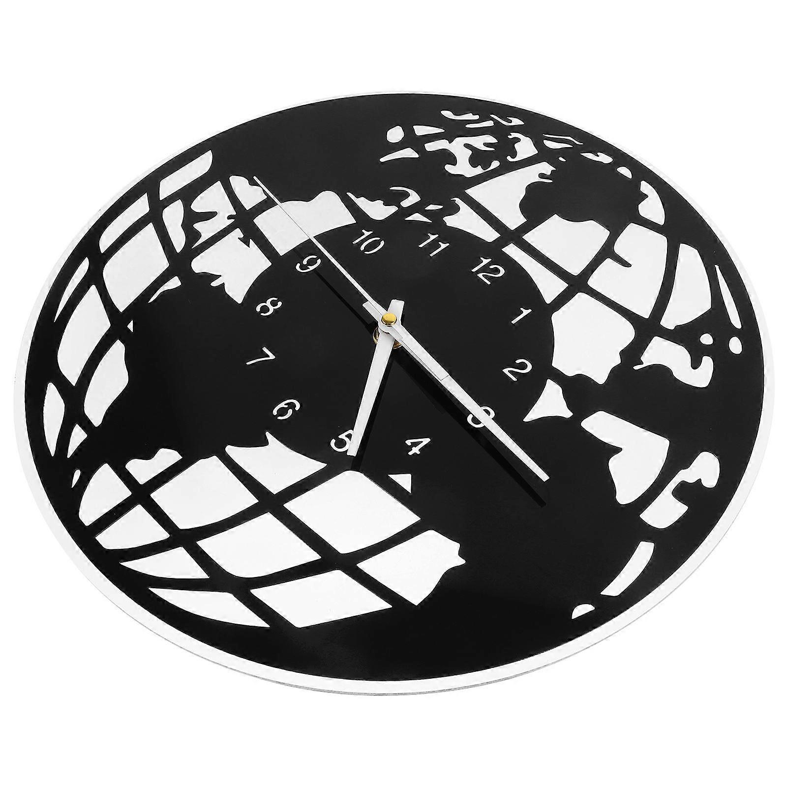 Non Ticking World Map Shape Plastic Wall Clock Bedroom Round Wall Clock Timekeeping 1Pack