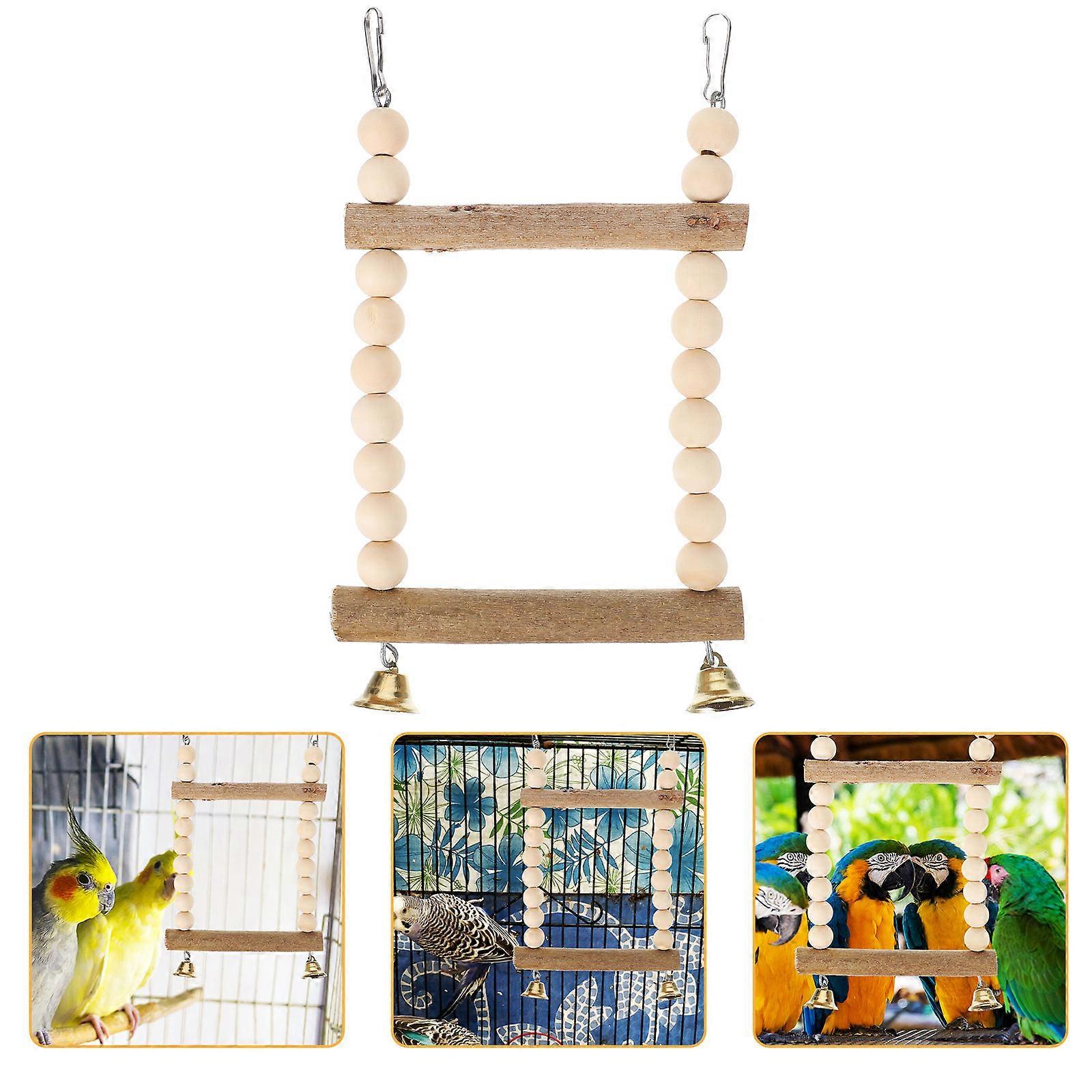 Light Brown Wooden Bird Swing Toy For Indoor Pet Entertainment Featuring Swinging Function Ideal For Parrots 2Pcs