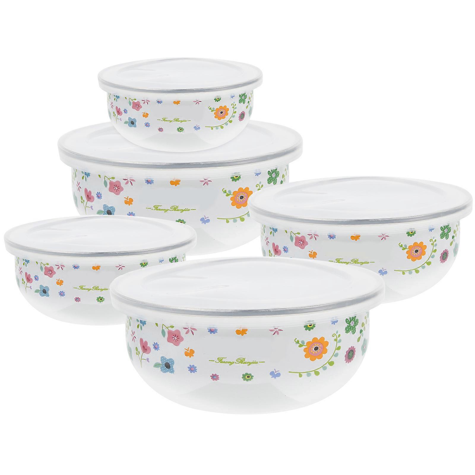 Porcelain Bowls With Lids Enamel Preservation Bowl Easy to 00X10 00X4 80cm Home Use Picnickers 1Set