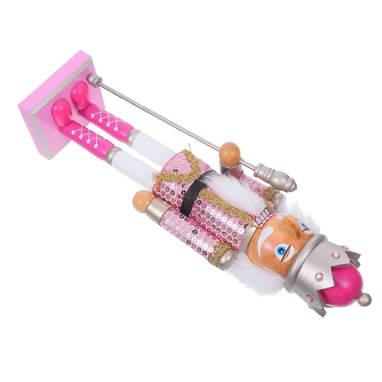 Nutcracker Holiday Ornament Wooden Nutcracker Dolls for Decoration 3Pcs Pink