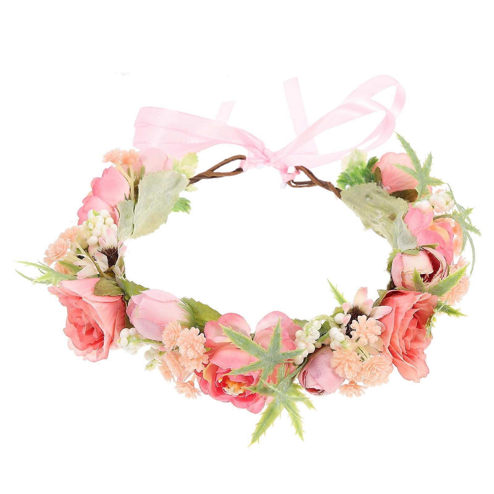 Flower Wreath Headband Artificial Crown for Decor 3Pcs Pink Headdress