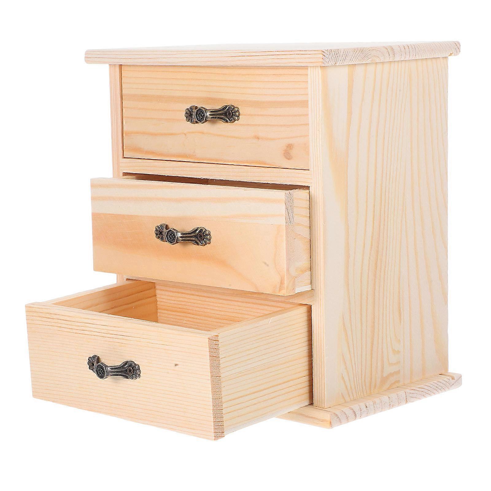 Three Tier Wooden Drawer Organizer For Office Setting Simple Design Storage Solution 1Set