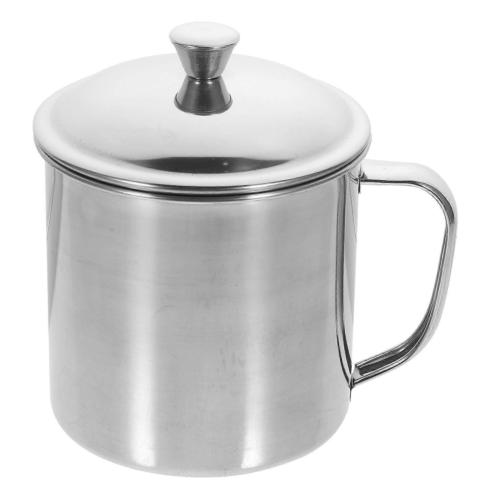 Silver Stainless Steel Coffee Cup for Drinking 2Pcs with Handle and Lid