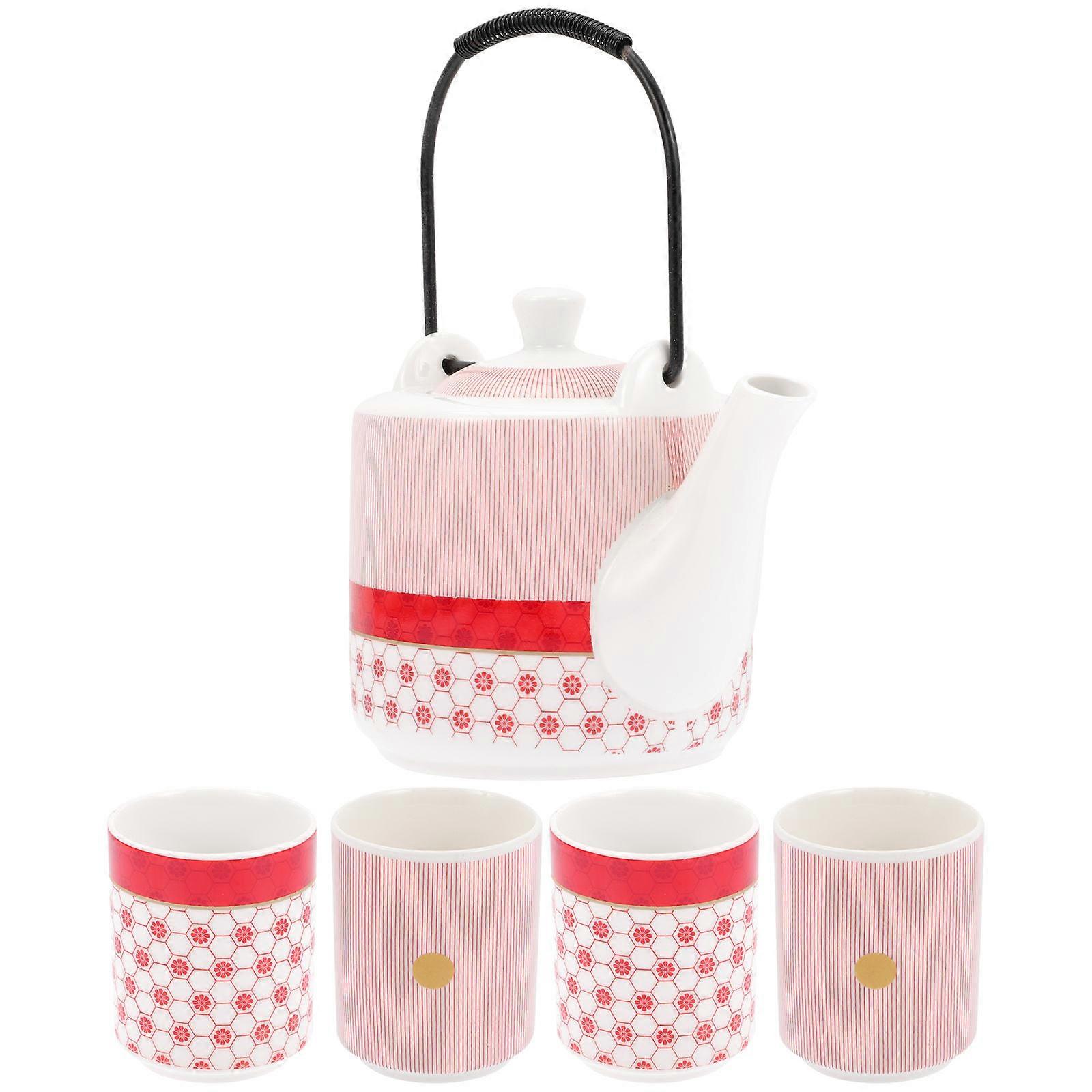 Pink Ceramic Tea Serving Pot for Cooling Water 2Sets Handled Design