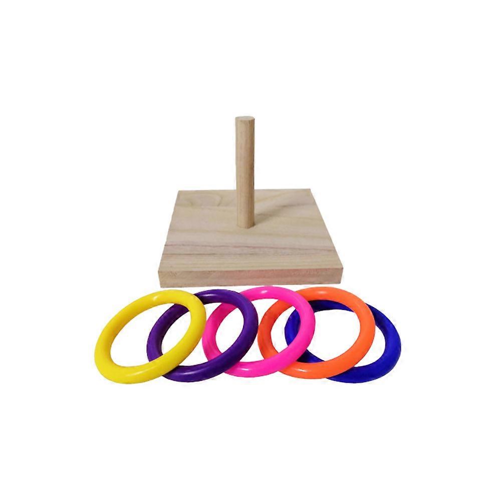 Parrot Ring Toss Toy Wood Board for Skill Training 3Pcs Multicolor Rings
