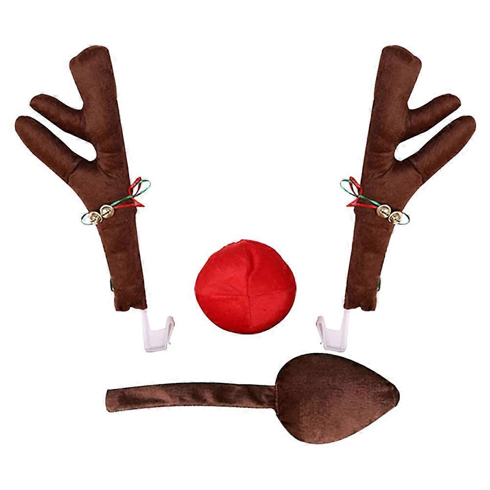 Car Reindeer Ears Decorative Deer Antlers Tail Nose for Christmas Holidays Assorted Color Cloth Cotton Material 1Set