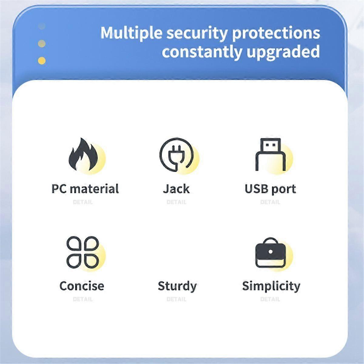EU-støpseluttak 4 stikkontakter Stikkontakt uten skjøteledning med USB type-C-porter To spesifikasjoner