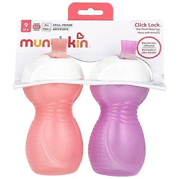Munchkin, Click LockÃÂ¢ÃÂÃÂ¢, Bite Proof Sippy Cup, 9 Months+, Light Pink & Light Purple, 2 Count, 9 oz (266 ml) Each