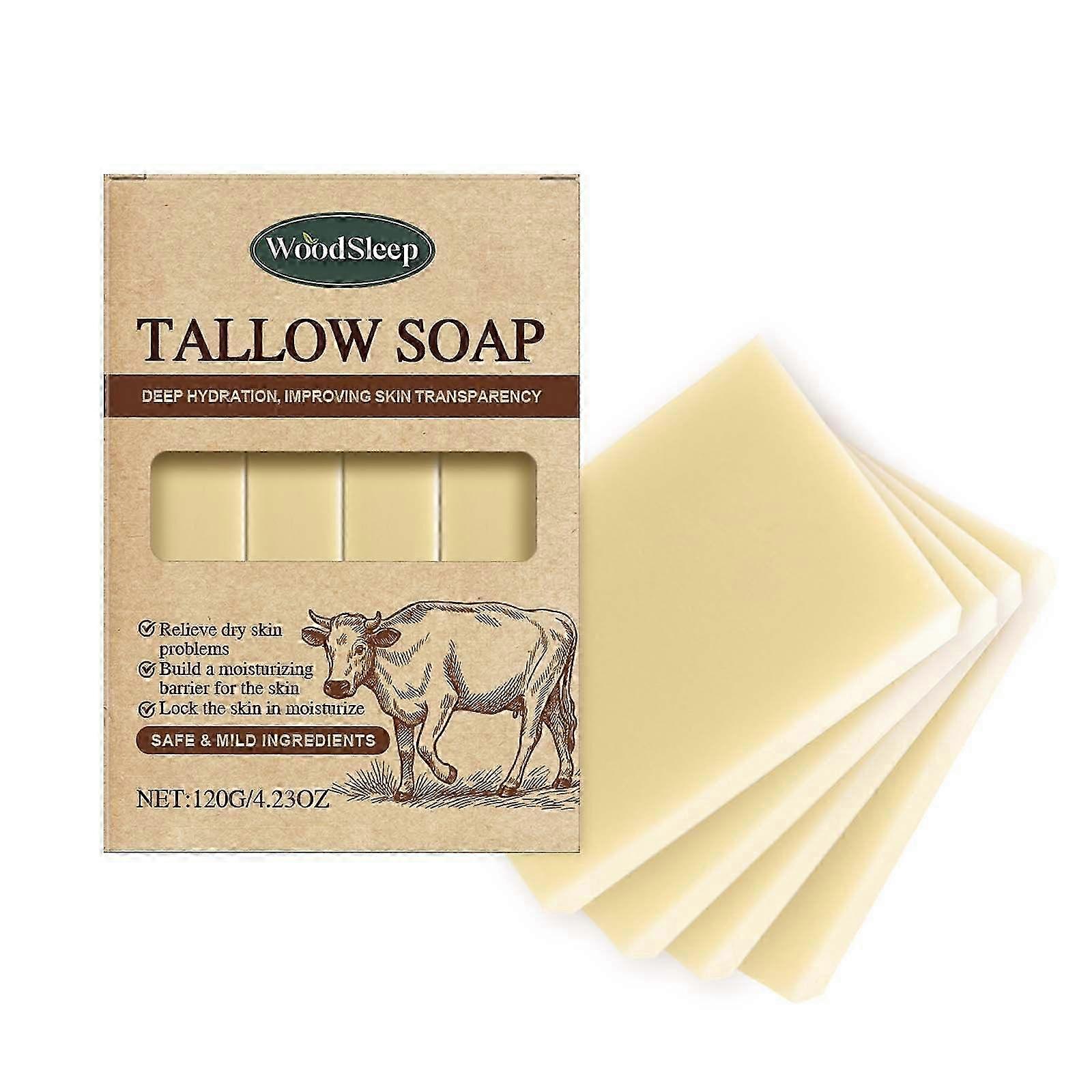 Natural Tallow Soap Bars Set of 4 - Grass Fed Beef Tallow with Raw Honey & Olive Oil - Soap for Sensitive Skin, Moisturizing Bath & Body