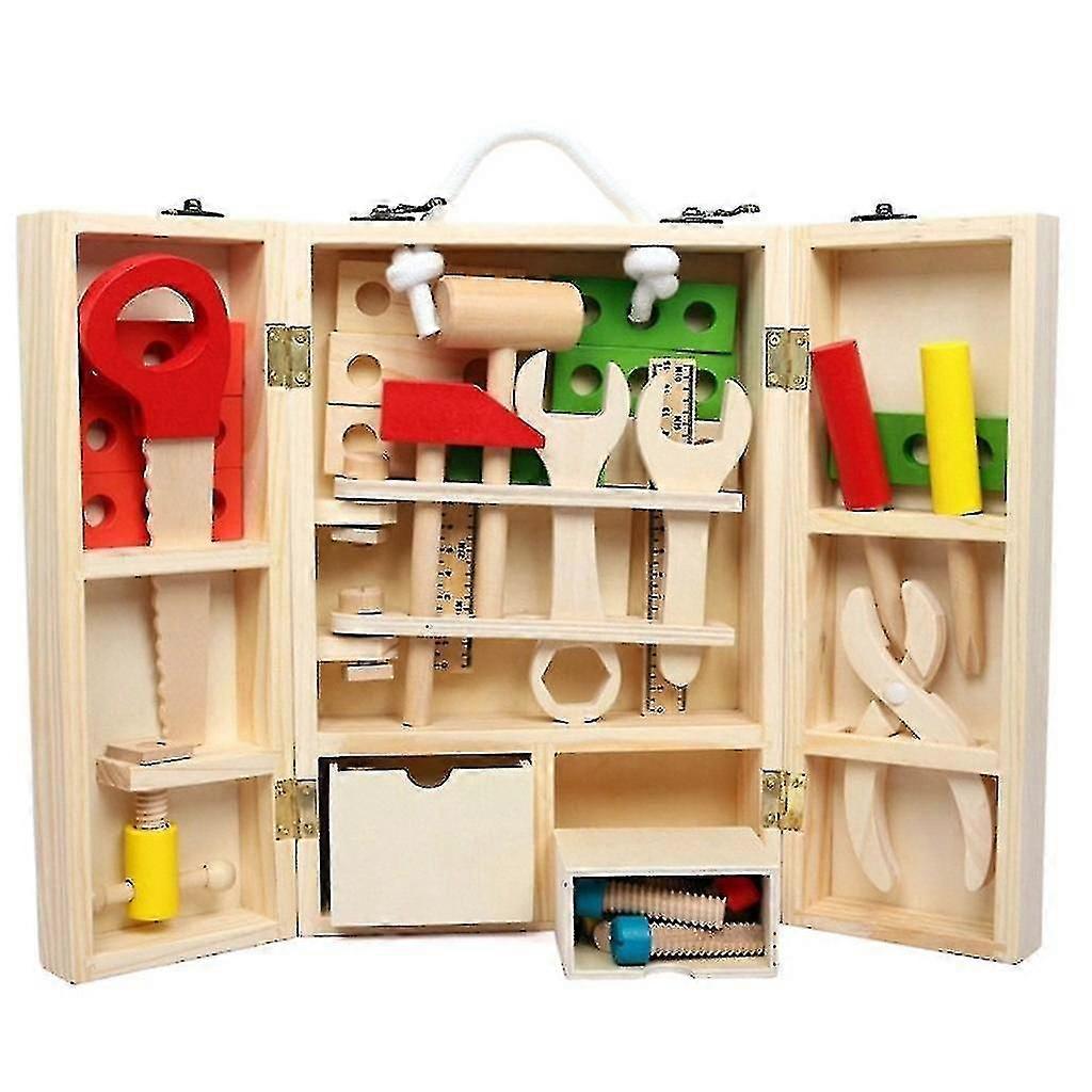 Wooden Toys Pretend Play Toolbox Accessories Set Educational Construct